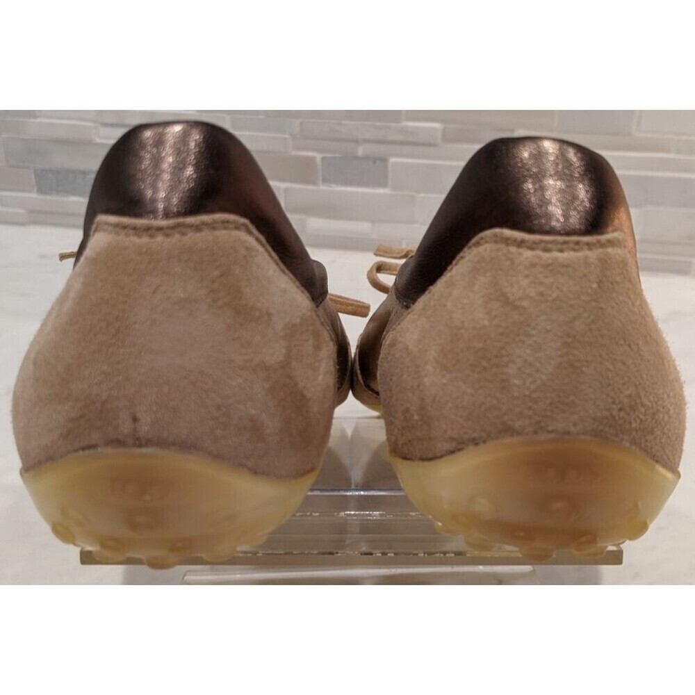 Women's TOD'S Beige Leather & Metallic Gold/Pewter Leather Low-Top Sneakers 11.5 - Picture 6 of 13
